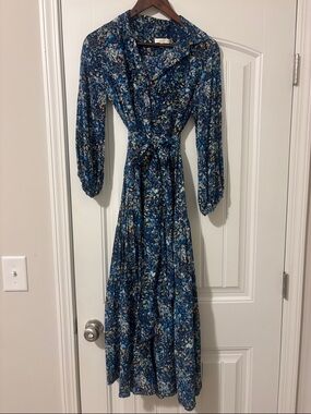 Ann Mashburn Floral Tie-Waist Maxi Dress in Blue